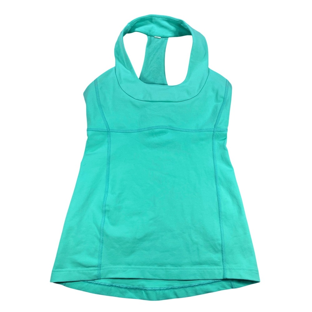 Lululemon Scoop Neck Tank Luon Mesh T-Back Aqua Womens 6 Aqua Blue Yoga Active